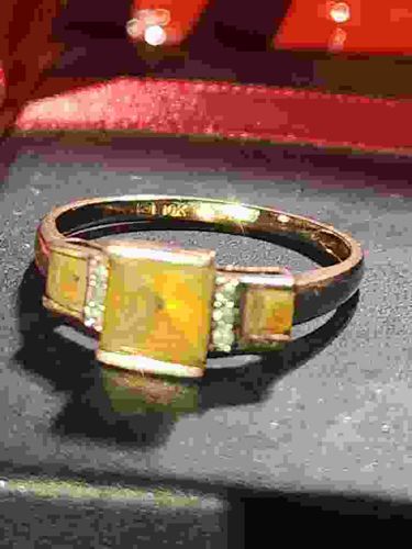 10K Yellow Gold Opal and Diamond Accent Ring