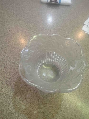 Clear Pressed Glass Fluted Bowl with Floral Relief
