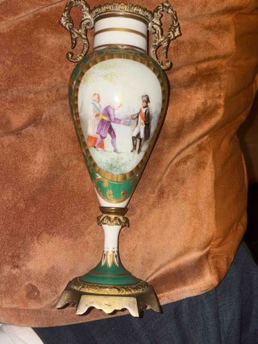Porcelain and Brass Figural Urn/Vase with Handles