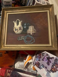 Still Life with Native American Pottery and Turquoise Necklace