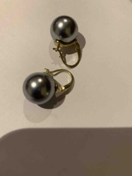 Pair of Dark Grey Pearl Dangle Earrings with Gold-Toned Lever-Back Findings