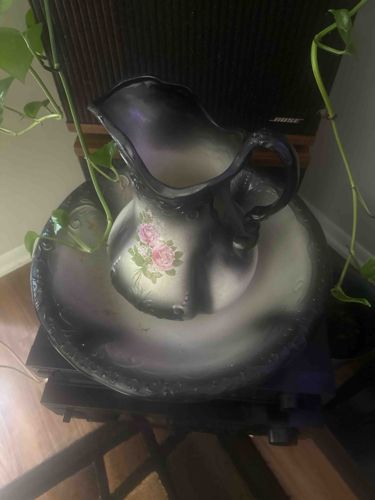 Antique Ceramic Wash Pitcher and Basin Set