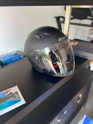 TSS Matte Black Open Face Motorcycle Helmet with Integrated Visor