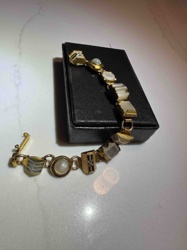 Art Deco Style Link Bracelet with MOP and Enamel Accents