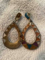 Pair of Geometric Enamel Drop Earrings