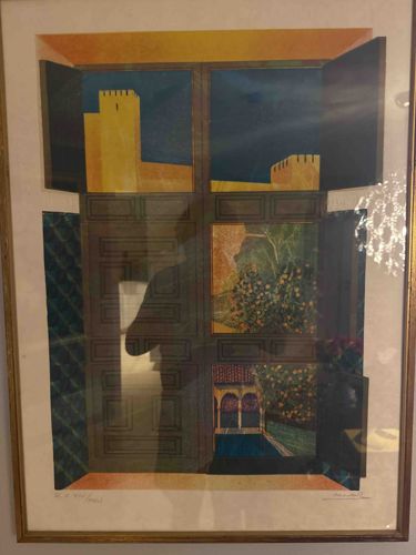 Framed Architectural Serigraph of a Mediterranean Palace View