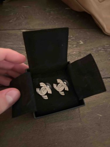Chanel CC Logo Crystal Stud Earrings