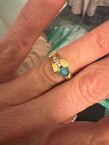 Art Deco Style Gold Ring with Teal Gemstone and Diamond Accents