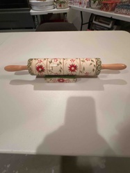 Decorative Christmas-Themed Rolling Pin with Stand