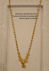 24K Yellow Gold Oval Lonks Necklace with Graduating Flowers Design
