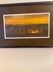 Framed Vineyard Sunset Landscape Print