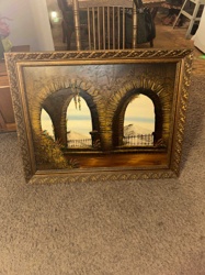 Textured Oil Painting with Archway Landscape