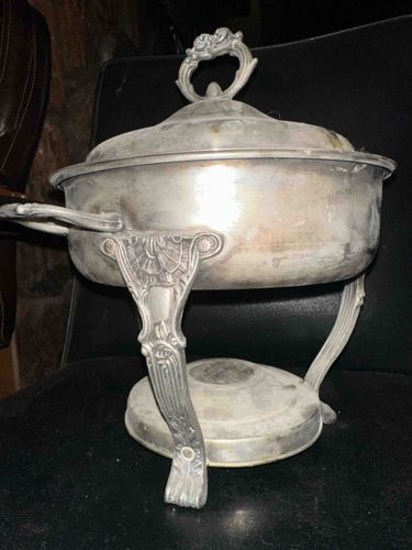 Vintage Silver-Plated Chafing Dish with Warming Stand