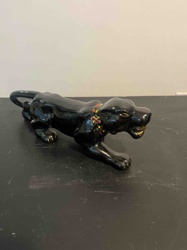 Black Glazed Ceramic Panther Figurine