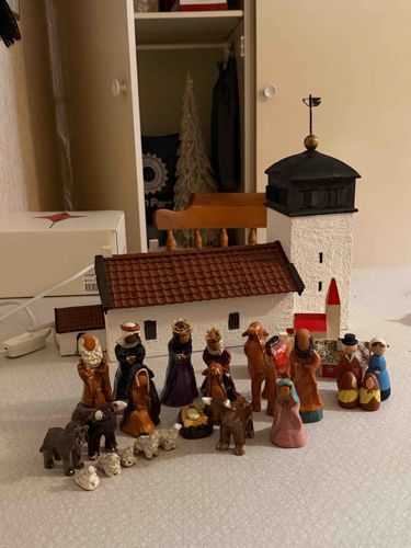 Swedish Folk Art Nativity Set and Church Model