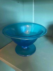 Turquoise Blue Glass Pedestal Bowl