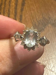 14K White Gold Aquamarine and Diamond-Accented Cluster Ring