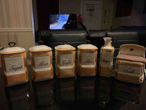 Vintage 6-Piece Art Deco Lustreware Kitchen Canister Set