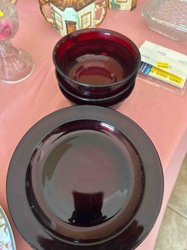 Ruby Red Glass Dinnerware Set (Plates and Bowls)