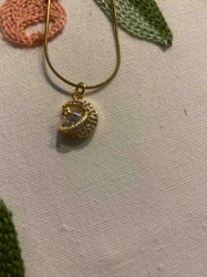 Gold-Toned Crescent Moon Pendant Necklace with Clear Stones