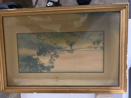 Framed Landscape Print with Gold Tone Frame