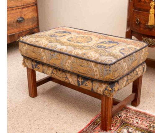 Upholstered Ottoman or Footstool with Paisley Pattern
