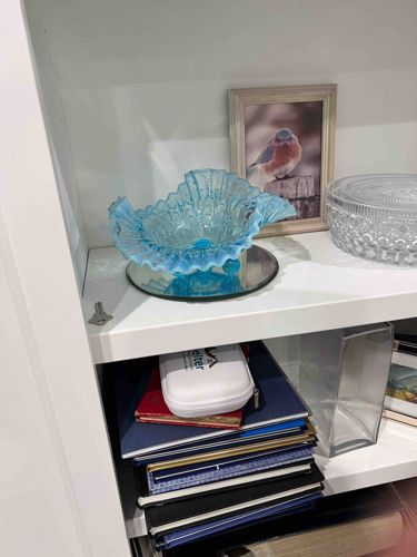 Opalescent Blue Ruffled Glass Bowl