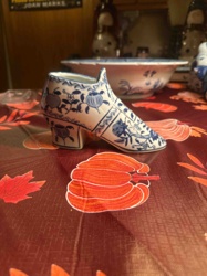 Blue and White Ceramic Shoe Figurine