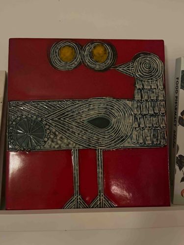 Mid-Century Modern Ceramic Art Tile with Abstract Bird Motif