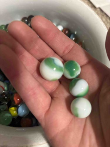 Green and White Swirled Glass Marbles (Assorted)