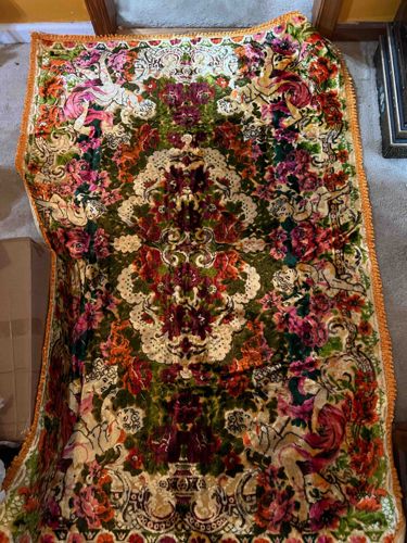 Vintage Floral and Figural Tapestry Blanket