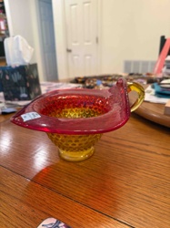 Ruby Red to Golden Yellow Hobnail Art Glass Creamer/Sugar