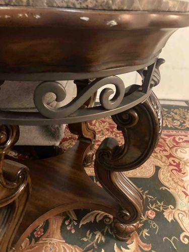 Ornate Round Dining or Center Table with Marble Top