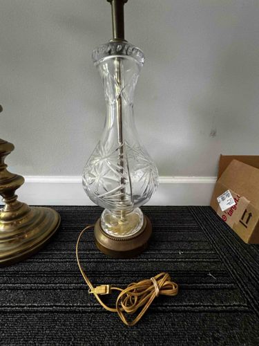 Vintage Cut Crystal Table Lamp with Brass Base