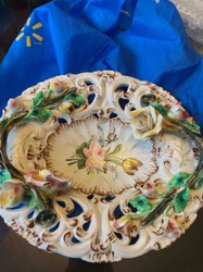 Italian Hand-Painted Ceramic Floral Tray/Bowl