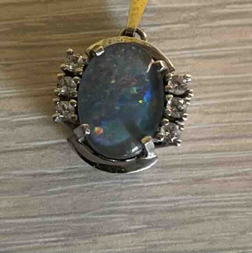 Opal Triplet and White Stone Pendant in Silver