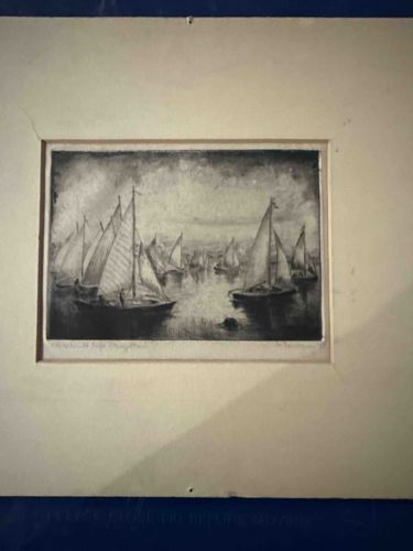 Nantucket Harbor Etching by Inez Harrington Whiting