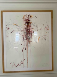 Abstract Expressionist Artwork with Red and Orange Strokes