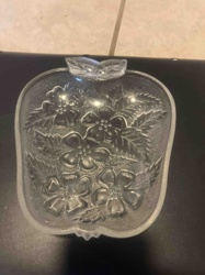 Clear Pressed Glass Apple-Shaped Dish with Floral Design