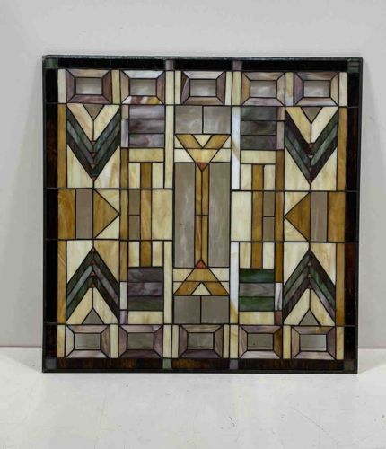 Arts and Crafts Style Geometric Stained Glass Panel