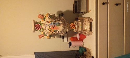 Dresden-style Floral and Figural Porcelain Urn with Plinth