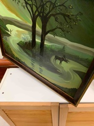 AJ Simpson 2016 Oil Painting 'Forest Path with Moose and Figure'