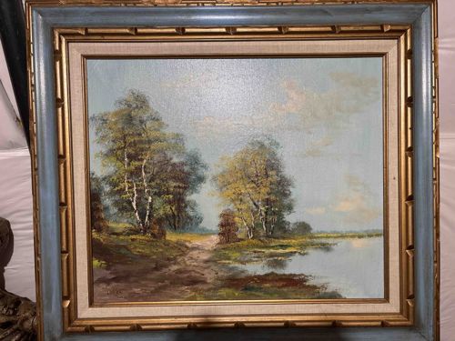 Mid-20th Century European Impressionist Lakeside Landscape