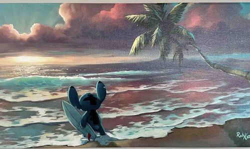 Stitch Surfing at Sunset Painting