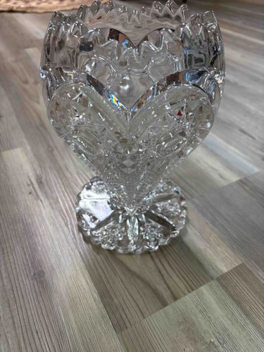 Cut Glass Heart-Pattern Pedestal Vase
