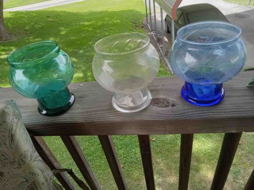 Set of Three Pedestal Glass Bowls (Fish Bowls / Terrariums)