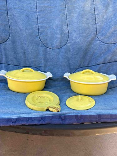 Vintage Yellow Ceramic Individual Casserole Dishes with Lids