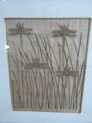 Embroidered Dragonfly and Reed Textile Art