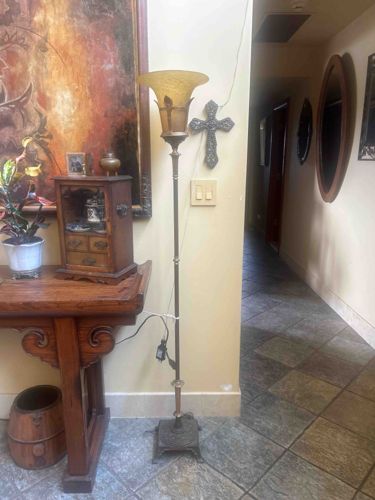 Edwardian Style Copper and Metal Torchiere Floor Lamp