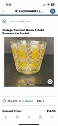 Vintage Pasinski Green & Gold Barware Ice Bucket